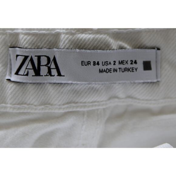 ZARA white Cotton HIgh waist Wide-leg Ankle Jeans size 2 - Picture 2 of 4
